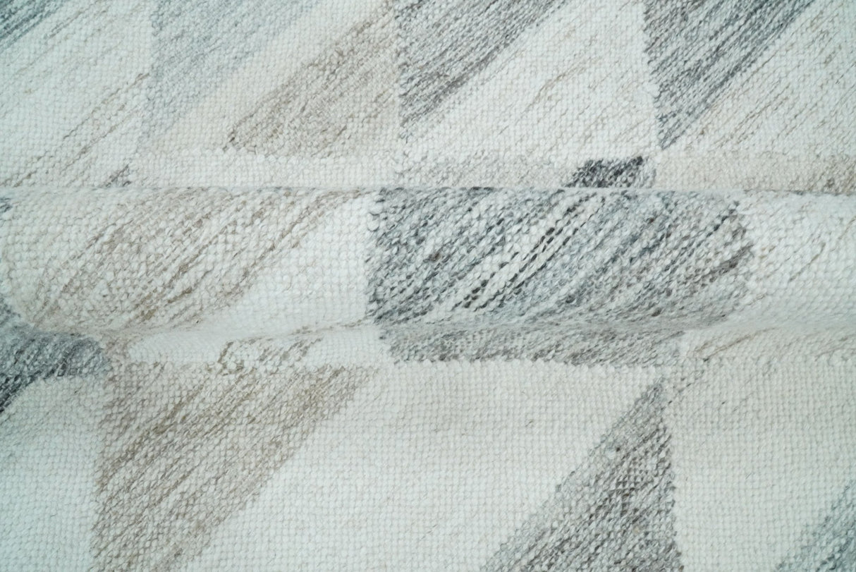 Modern Style Ivory and Gray Kilim Fine Wool Blend Rug