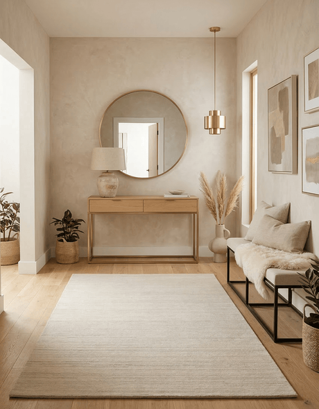 Modern Style Ivory Hand Loomed Wool Area Rug