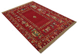 Modern Style Maroon 5x7 Wool Hand Knotted Antique Rug