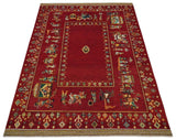 Modern Style Maroon 5x7 Wool Hand Knotted Antique Rug