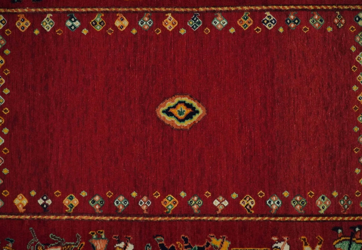 Modern Style Maroon 5x7 Wool Hand Knotted Antique Rug