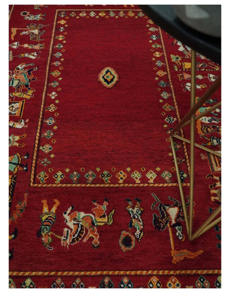 Modern Style Maroon 5x7 Wool Hand Knotted Antique Rug