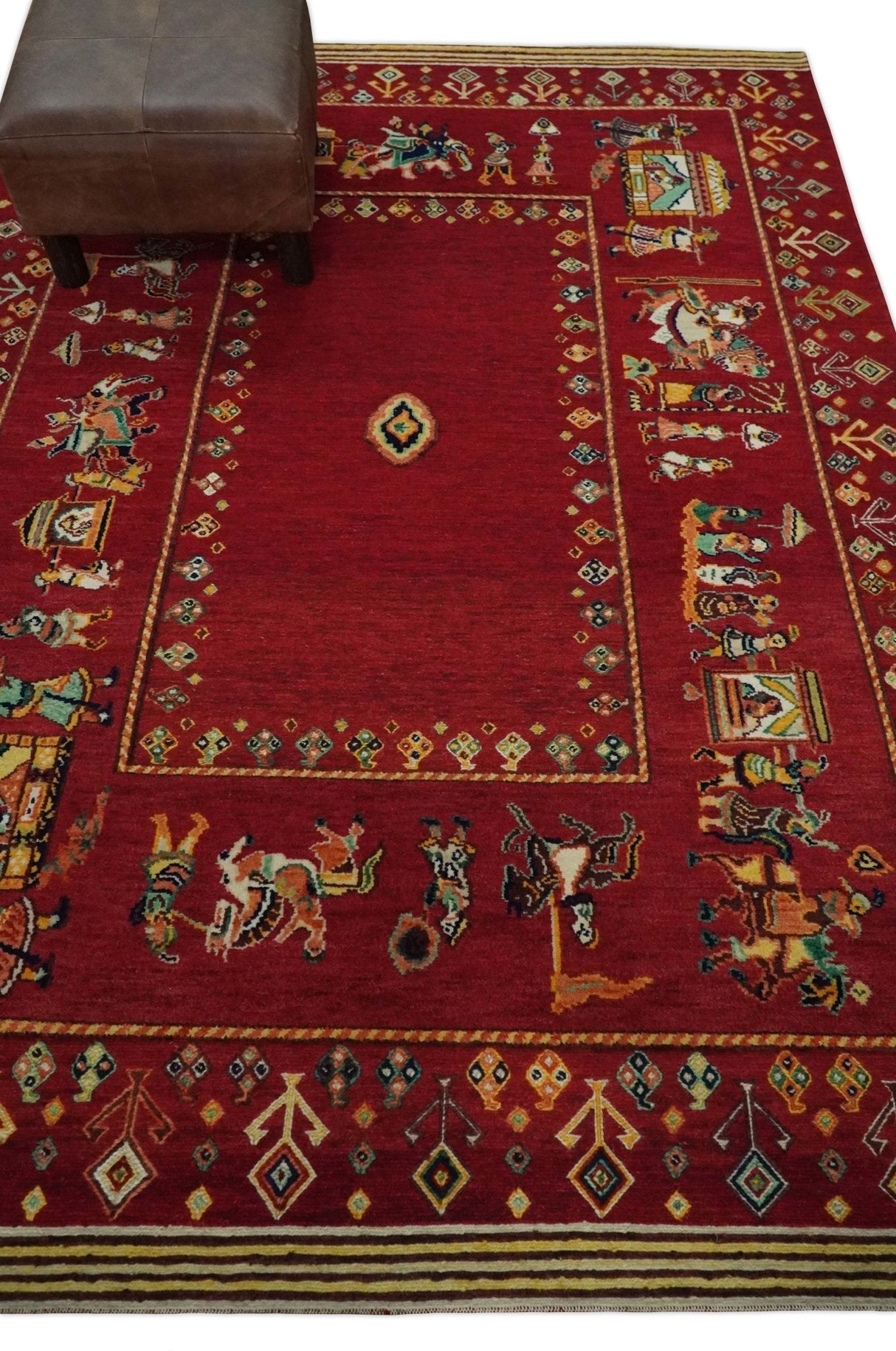 Modern Style Maroon 5x7 Wool Hand Knotted Antique Rug