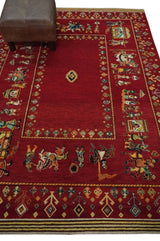 Modern Style Maroon 5x7 Wool Hand Knotted Antique Rug