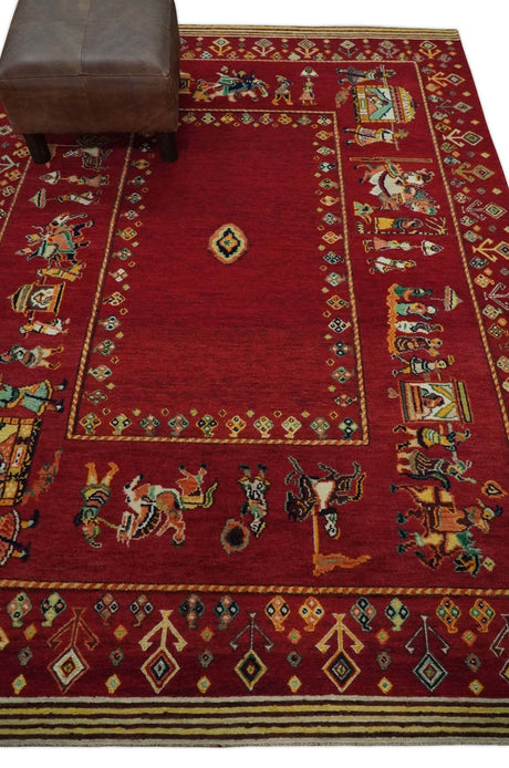 Modern Style Maroon 5x7 Wool Hand Knotted Antique Rug