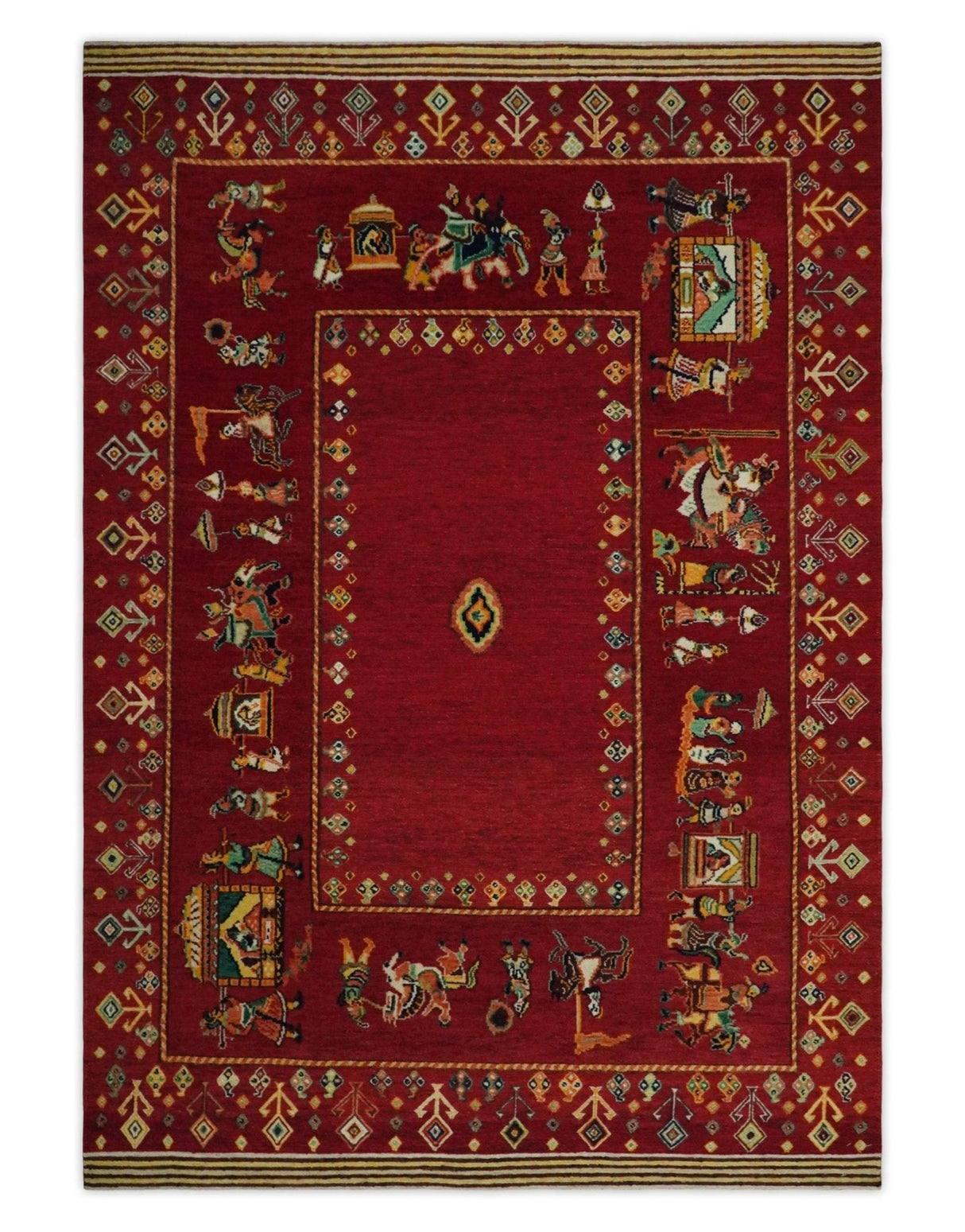 Modern Style Maroon 5x7 Wool Hand Knotted Antique Rug