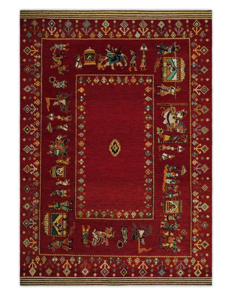 Modern Style Maroon 5x7 Wool Hand Knotted Antique Rug