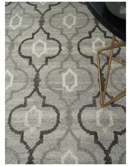 Modern Trellis Channel 6x8 Silver and Brown Natural Wool Hand Woven Rug