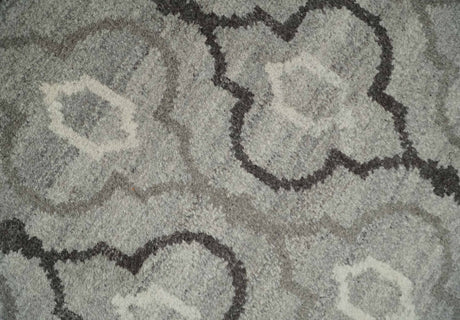 Modern Trellis Channel 6x8 Silver and Brown Natural Wool Hand Woven Rug