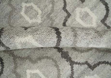 Modern Trellis Channel 6x8 Silver and Brown Natural Wool Hand Woven Rug