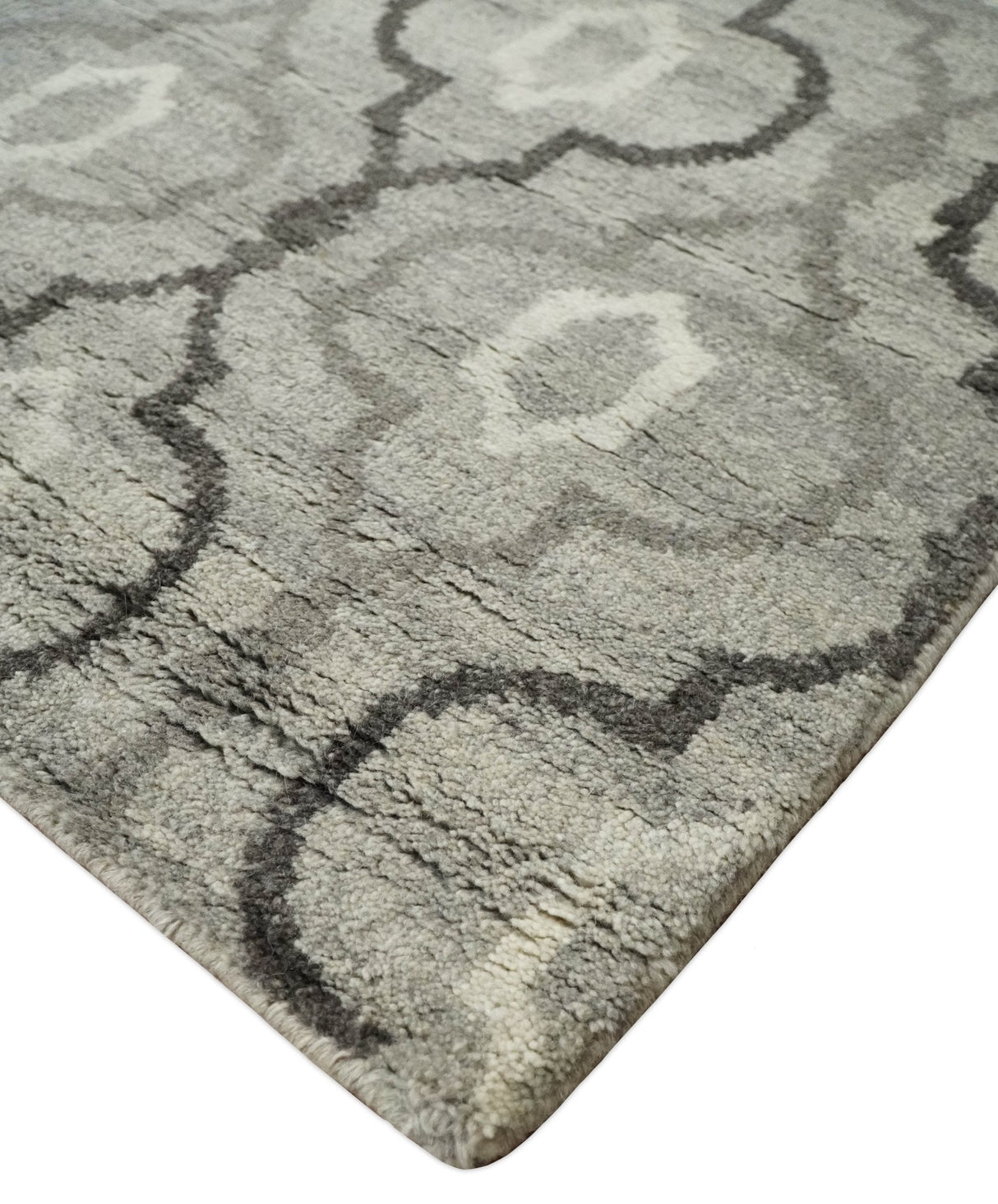 Modern Trellis Channel 6x8 Silver and Brown Natural Wool Hand Woven Rug