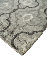 Modern Trellis Channel 6x8 Silver and Brown Natural Wool Hand Woven Rug