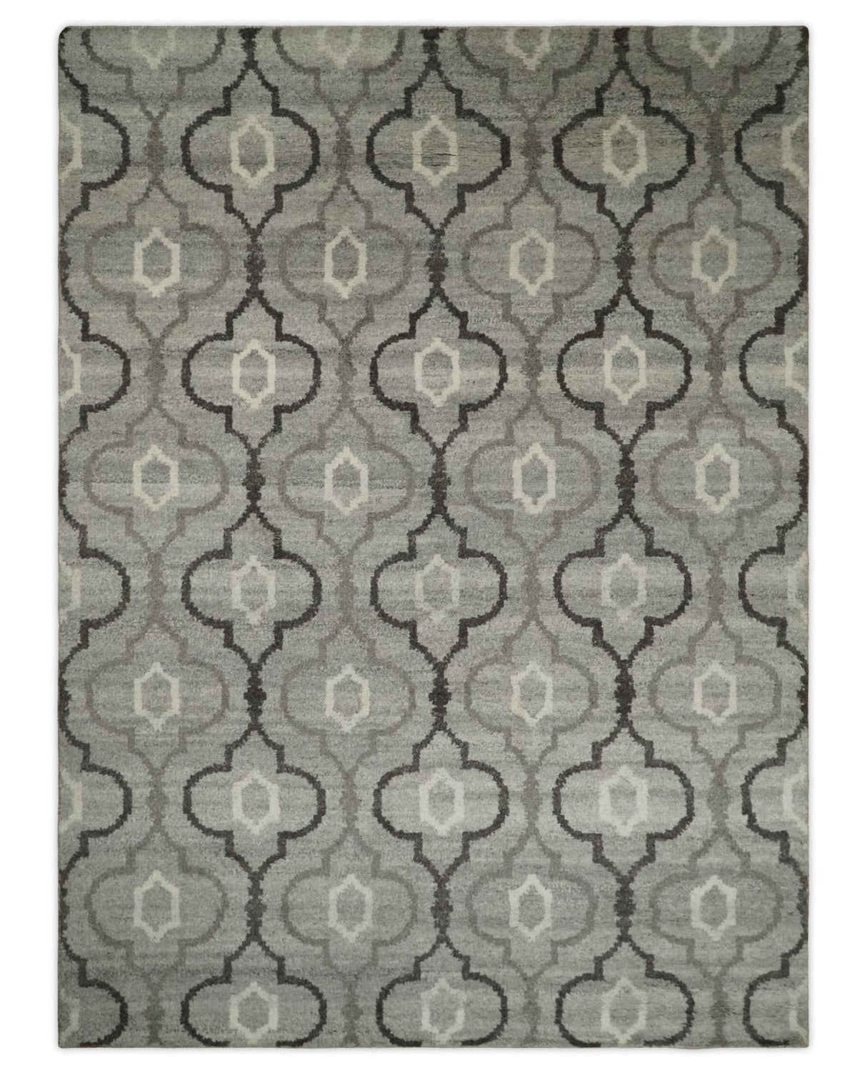 Modern Trellis Channel 6x8 Silver and Brown Natural Wool Hand Woven Rug