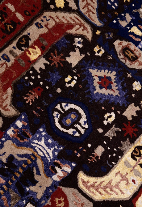 Modern Tribal Design Maroon Hand Tufted 4x8 Wool Area Rug