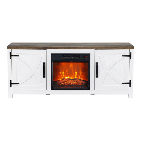 Modern White Electric Fireplace TV Stand For 58 Inch TV Storage Cabinet For Living Room
