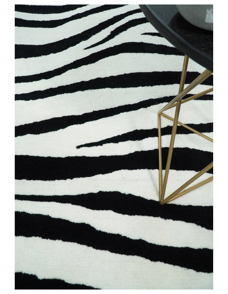 Modern Zebra Hand Tufted Black and White Wool Area Rug
