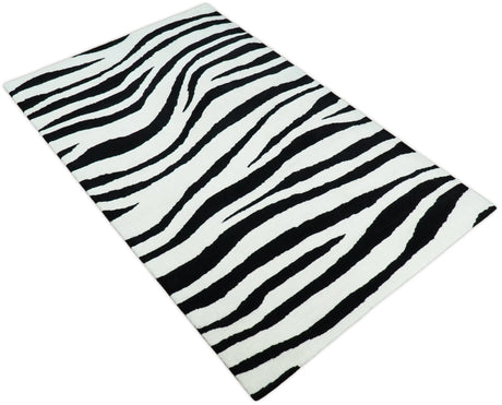 Modern Zebra Hand Tufted Black and White Wool Area Rug