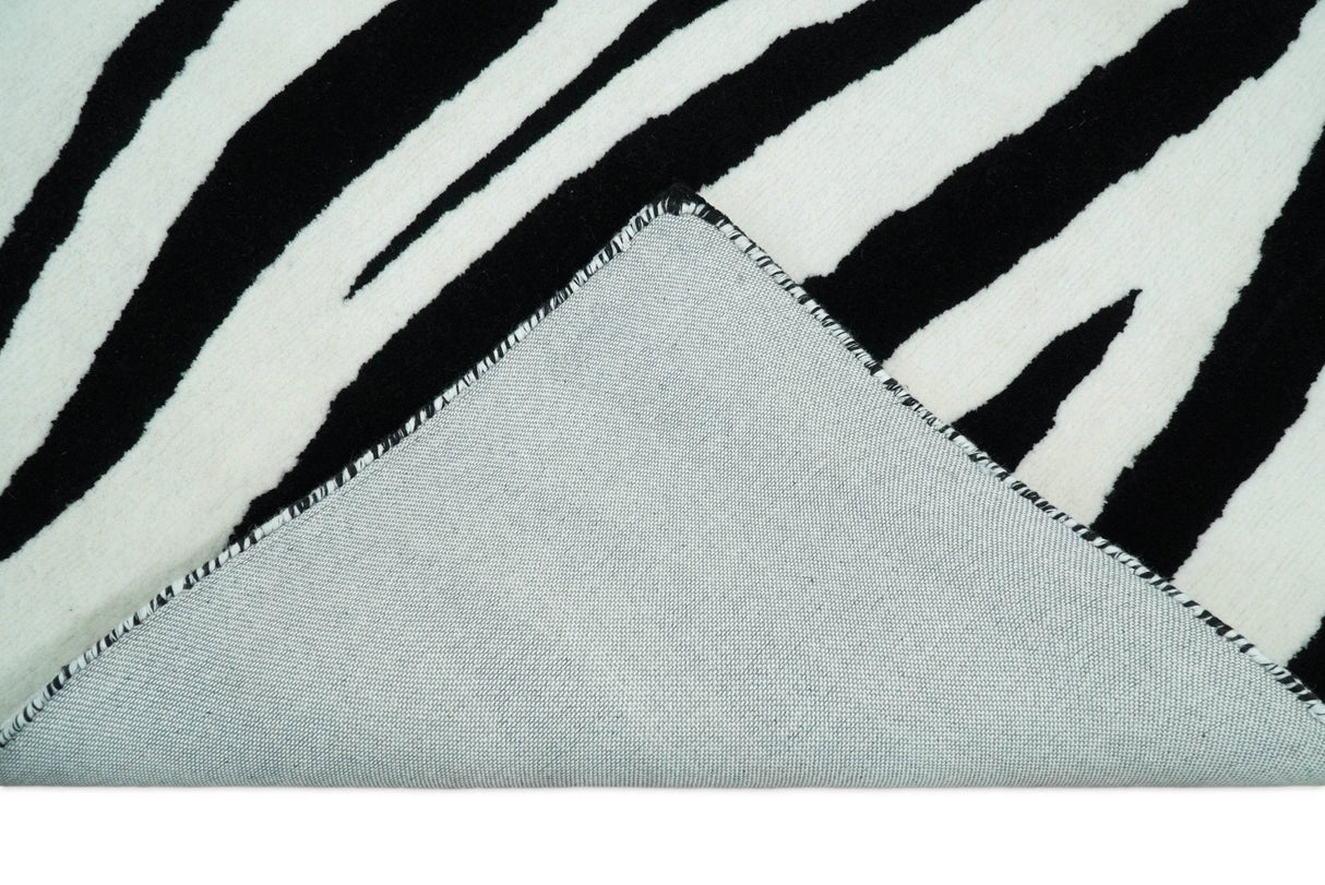 Modern Zebra Hand Tufted Black and White Wool Area Rug