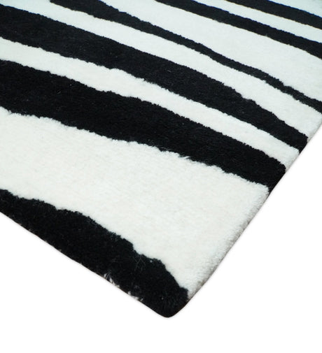 Modern Zebra Hand Tufted Black and White Wool Area Rug