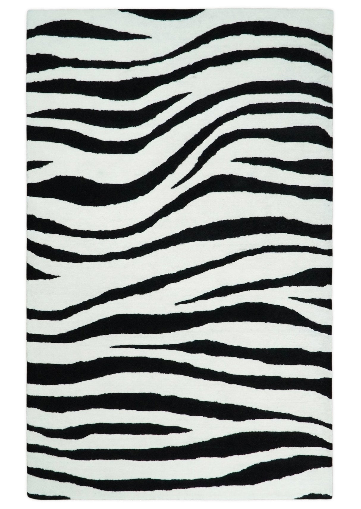 Modern Zebra Hand Tufted Black and White Wool Area Rug
