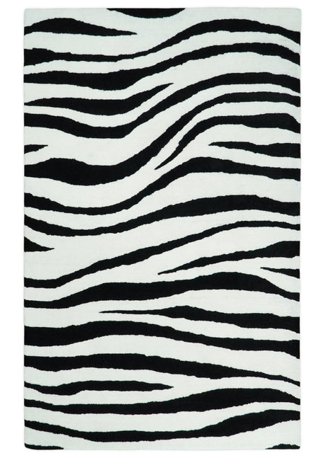 Modern Zebra Hand Tufted Black and White Wool Area Rug