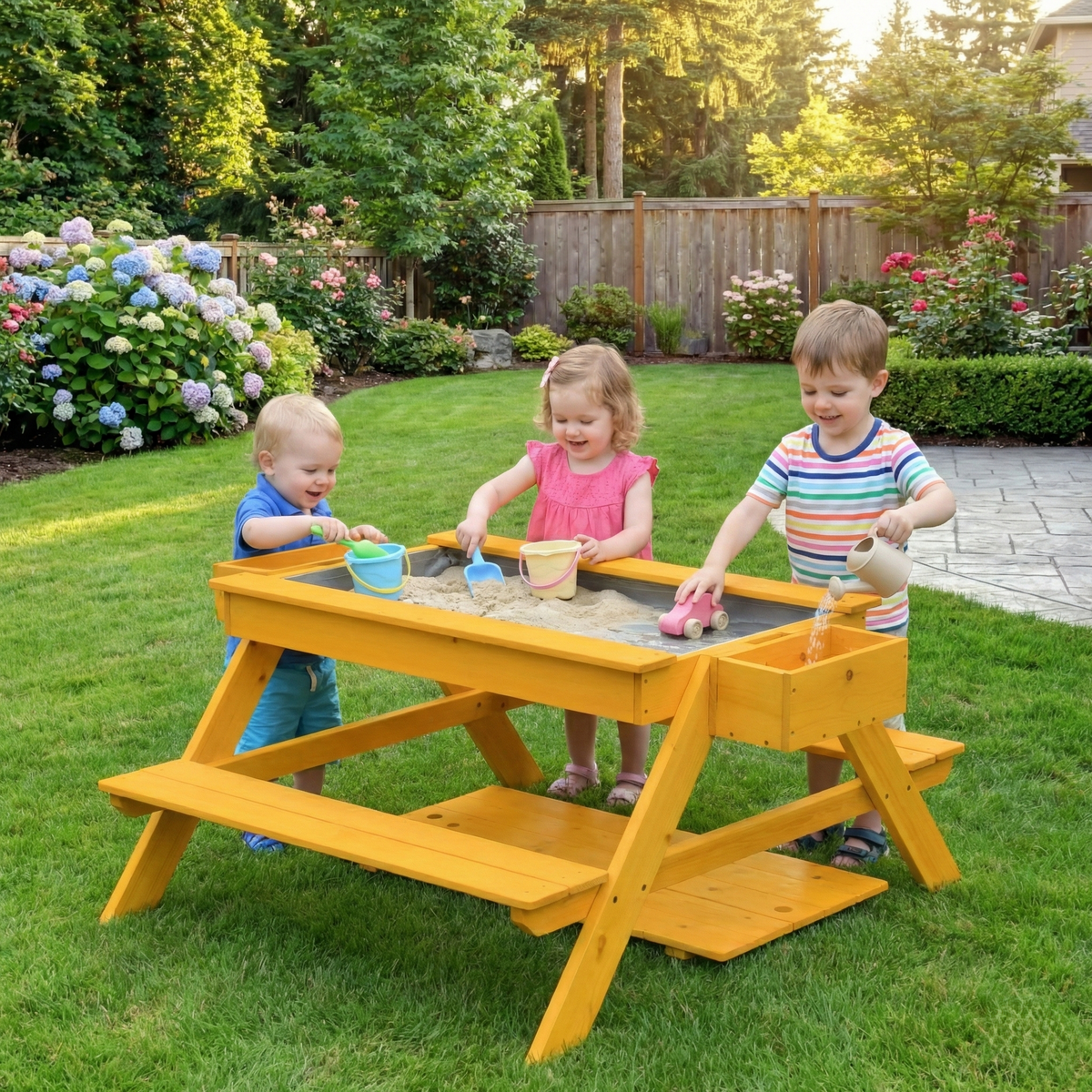 Mojave Kids Picnic & Sand Table | 2-in-1 Wooden Outdoor Table with Benches & Lift-Off Lid