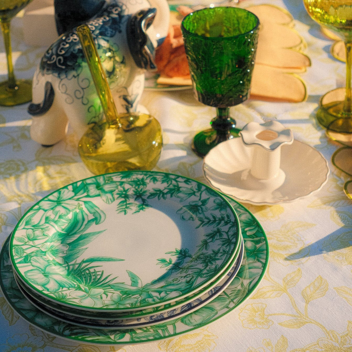 Monsoon Verdant Porcelain Starter Plates – Set of 4 (+1 Bonus Plate)