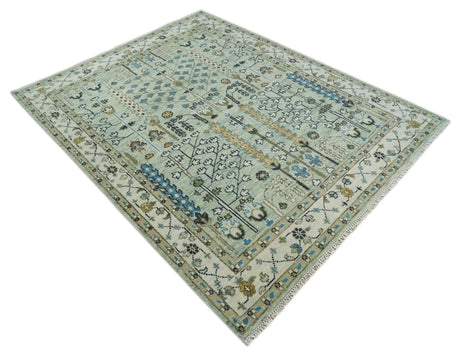 Moss Green and Ivory Tree of life Hand Knotted Wool Rug