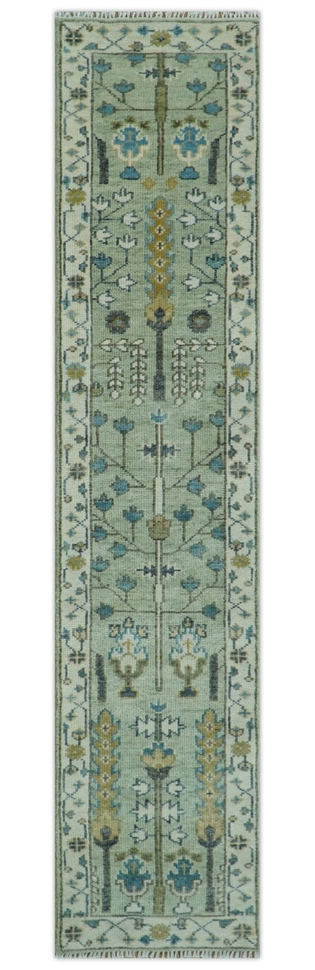 Moss Green and Ivory Tree of life Hand Knotted Wool Rug