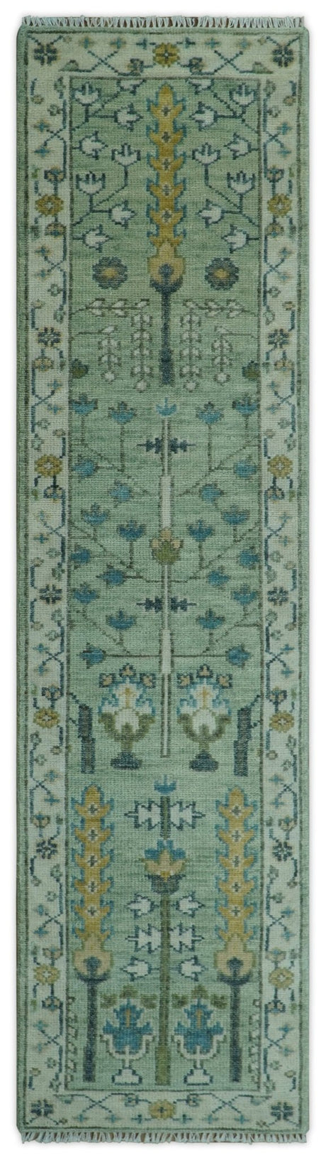 Moss Green and Ivory Tree of life Hand Knotted Wool Rug