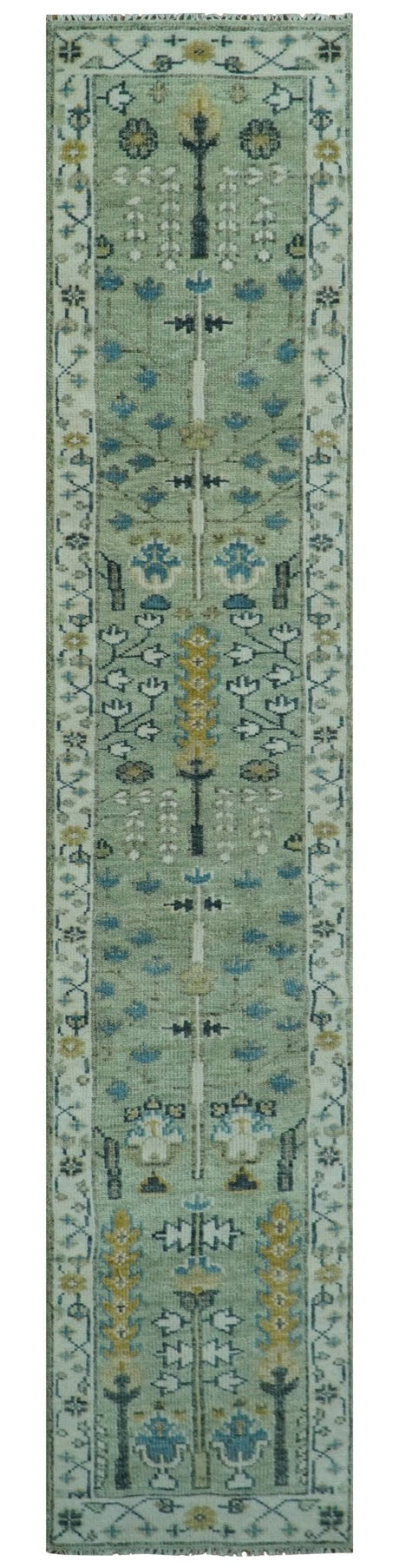 Moss Green and Ivory Tree of life Hand Knotted Wool Rug