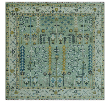 Moss Green and Ivory Tree of life Hand Knotted Wool Rug