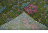 Moss Green, Blue and Peach Hand Knotted Vibrant colorful Donegal Design Multi Size Wool Area Rug