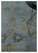 Multi Size Charcoal, Aqua and Silver Hand Knotted Oushak Wool Area Rug