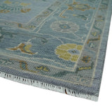 Multi Size Charcoal, Aqua and Silver Hand Knotted Oushak Wool Area Rug