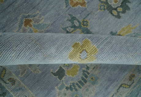 Multi Size Charcoal, Aqua and Silver Hand Knotted Oushak Wool Area Rug