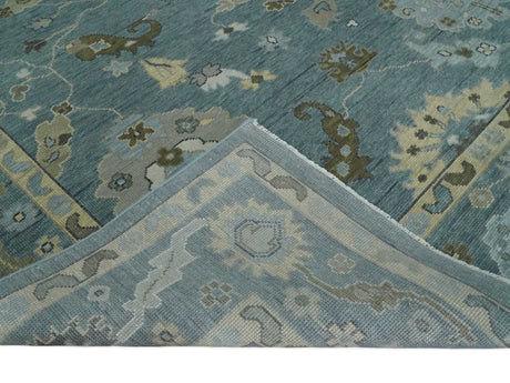 Multi Size Hand Knotted Blue and Beige Traditional Oushak Wool Rug