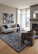 Multi Size Hand Tufted Blue and Beige Traditional Medallion 8x10, 9x12 Antique Style Rug, Kids, Living Room and Bedroom Rug | TRD6441