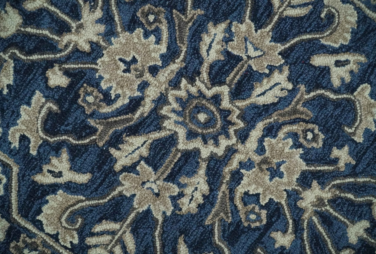 Multi Size Hand Tufted Blue and Beige Traditional Medallion 8x10, 9x12 Antique Style Rug, Kids, Living Room and Bedroom Rug | TRD6441