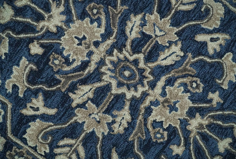 Multi Size Hand Tufted Blue and Beige Traditional Medallion 8x10, 9x12 Antique Style Rug, Kids, Living Room and Bedroom Rug | TRD6441