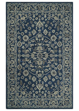 Multi Size Hand Tufted Blue and Beige Traditional Medallion 8x10, 9x12 Antique Style Rug, Kids, Living Room and Bedroom Rug | TRD6441