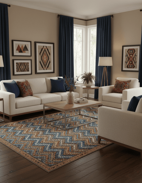 Multicolor Modern Chevron Design 7x10 Hand Knotted wool Area Rug