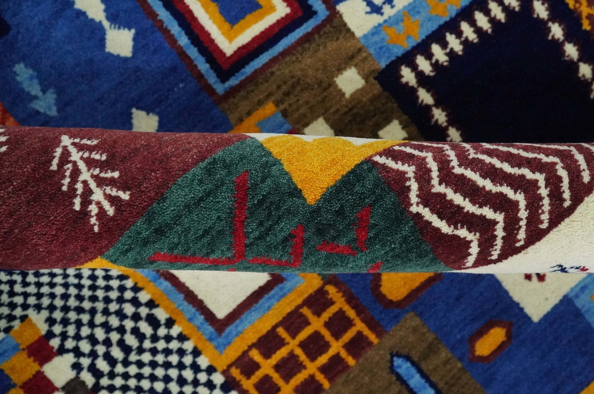 Multicolor Shapes Abstract Wool Hand Woven Southwestern Lori Gabbeh Rug| KNT36