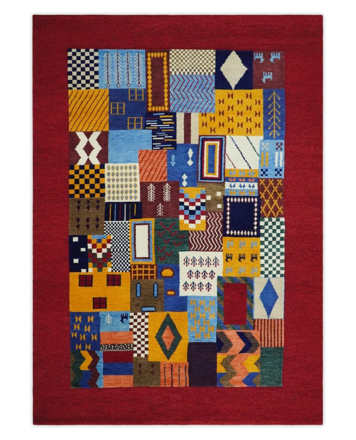 Multicolor Shapes Abstract Wool Hand Woven Southwestern Lori Gabbeh Rug| KNT36
