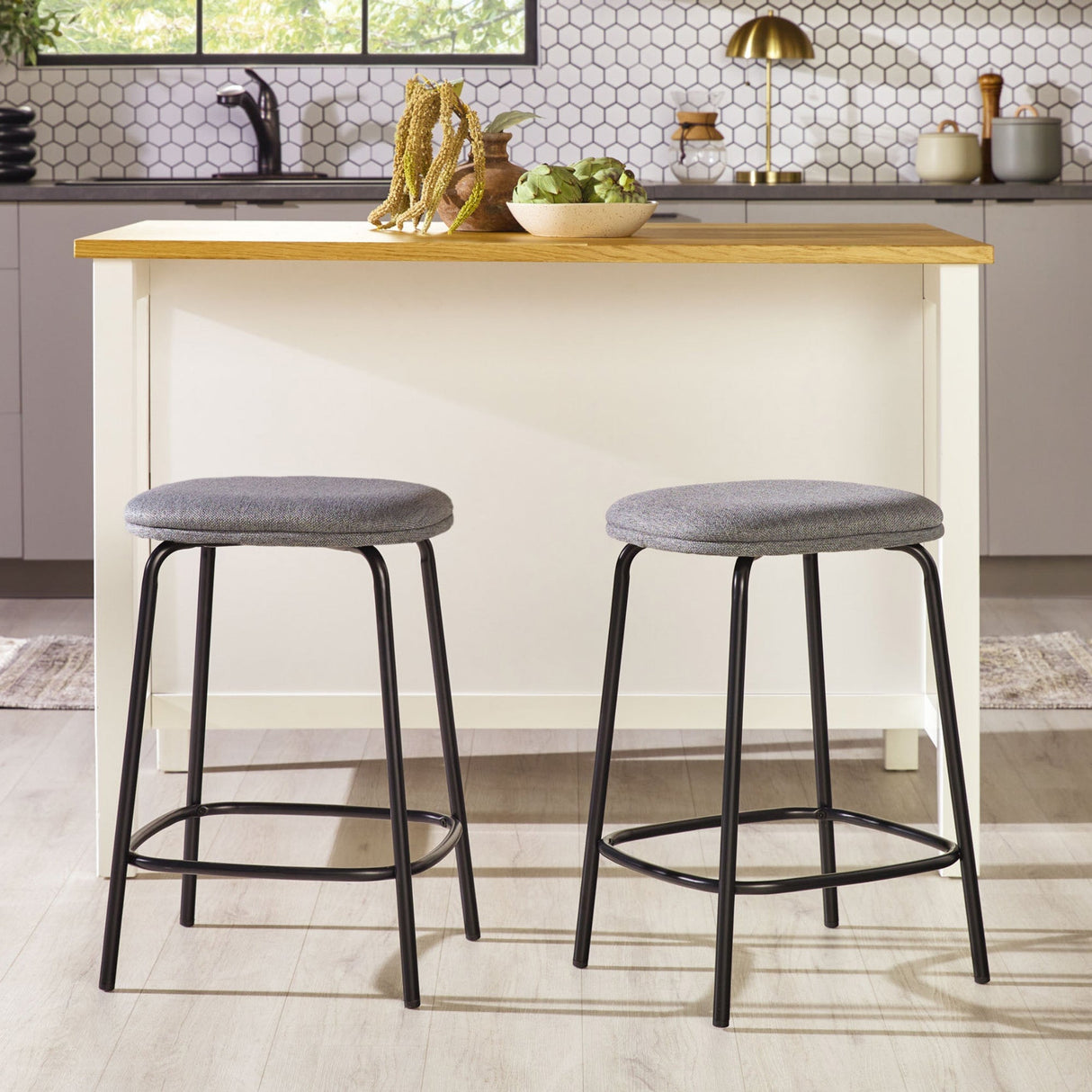 Mutt Simple Counter Stool with Upholstered Seat, Set of 2-Dining / Kitchen-Parc Decor