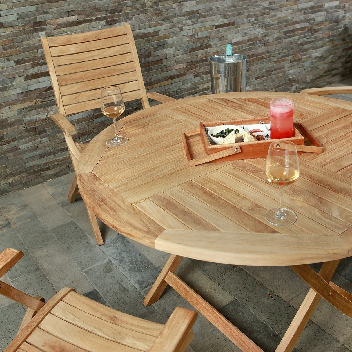 Naples Natural Teak Outdoor Foldable Round Dining Table - 47"
