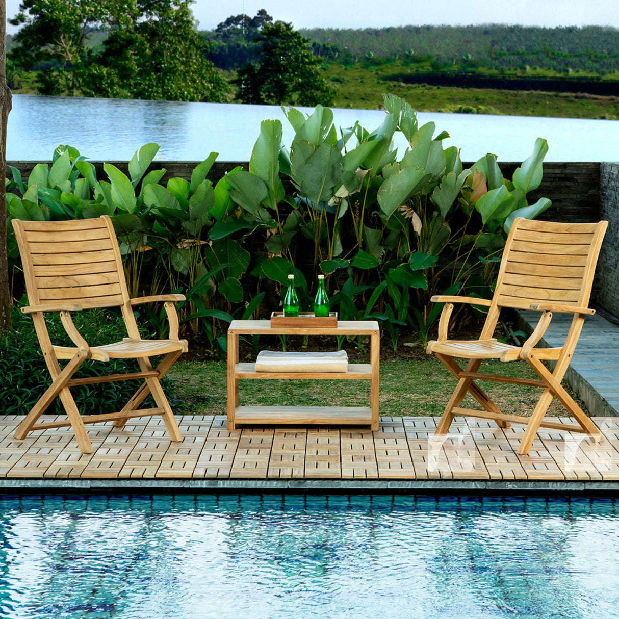 Naples Natural Teak Outdoor Patio Folding Chair with Arm Rests-Parc Decor