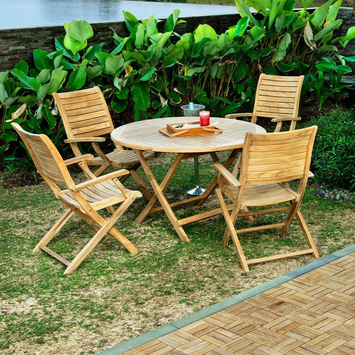 Naples Natural Teak Outdoor Patio Folding Chair with Arm Rests-Parc Decor