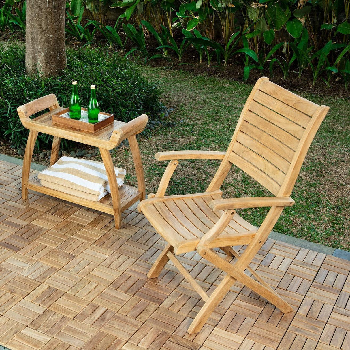 Naples Natural Teak Outdoor Patio Folding Chair with Arm Rests-Parc Decor