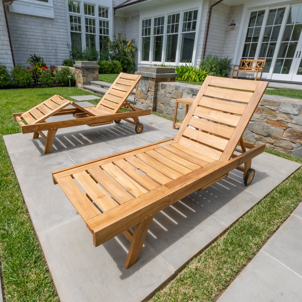 Naples Natural Teak Outdoor Sun Lounger with Adjustable Seat and Side Table